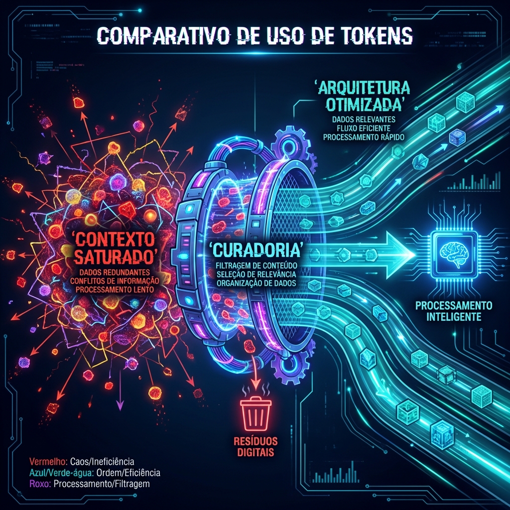 Comparativo: Contexto Saturado vs Arquitetura Otimizada
